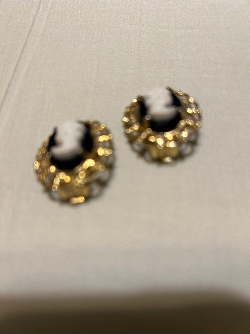 cameo Gold and Black Cameo Clip-On Earrings
